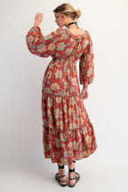FLORAL PRINTED RAYON GAUZE MAXI DRESS