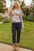 Western Fashion Camouflage Print Mesh Long Sleeve Top