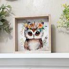 Boho Cute Owl Wall Art - Nursery Canvas Art - Wood Framed