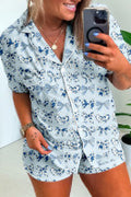 Sky Blue Bow Print Pajama Set