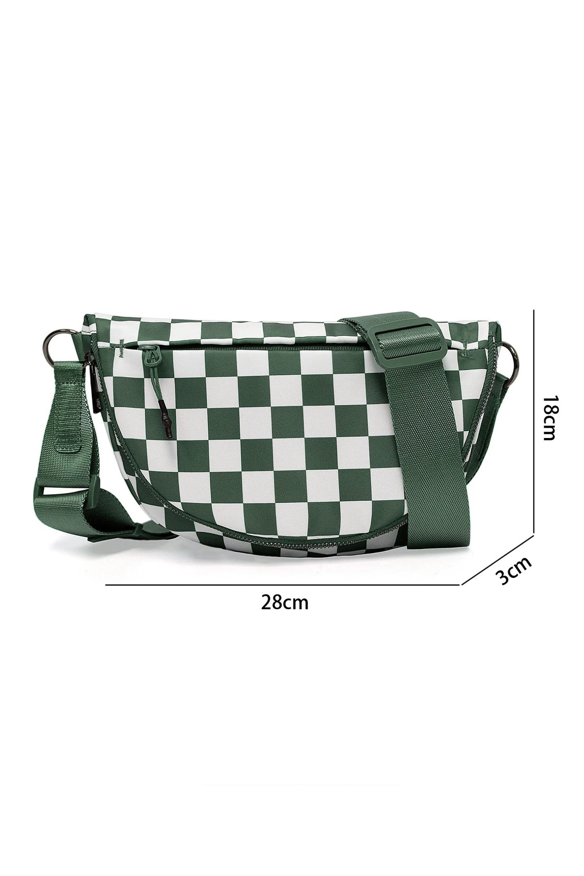 Checkered Canvas Crescent Shoulder Bag
