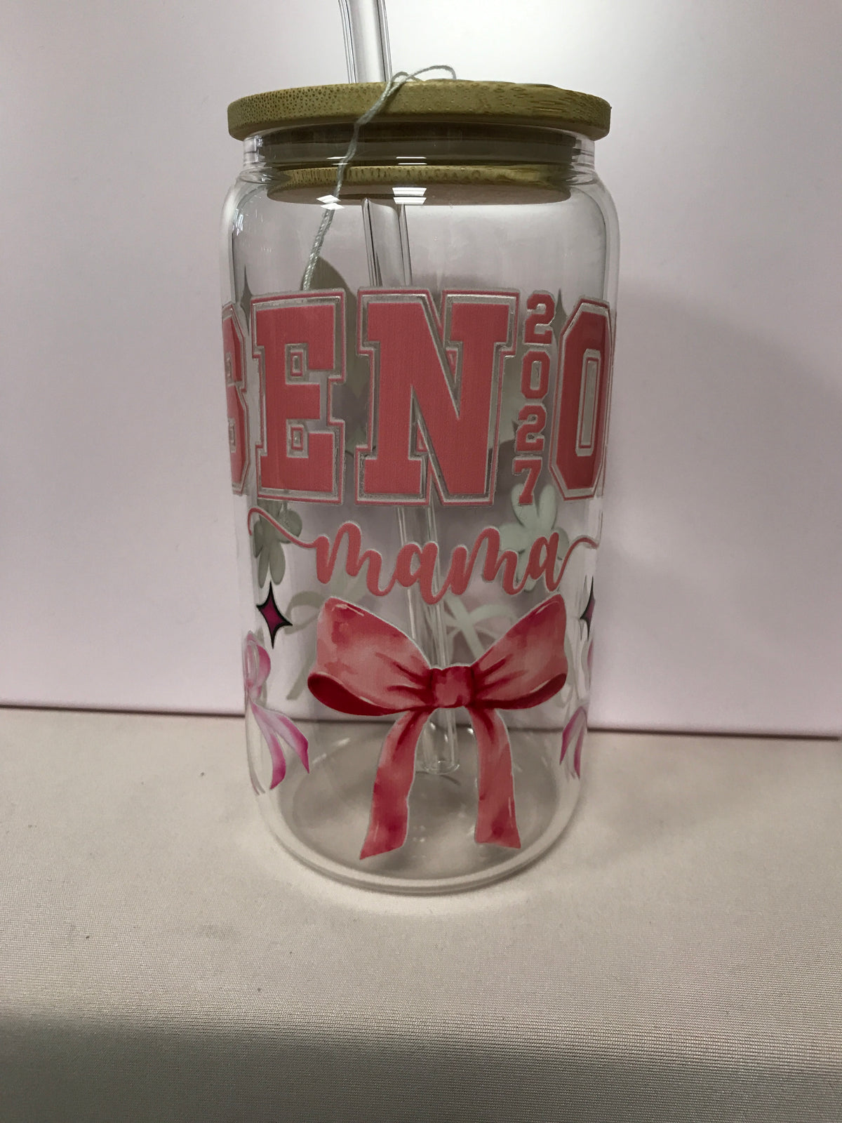 16 oz Custom Glass Cup with bamboo lids