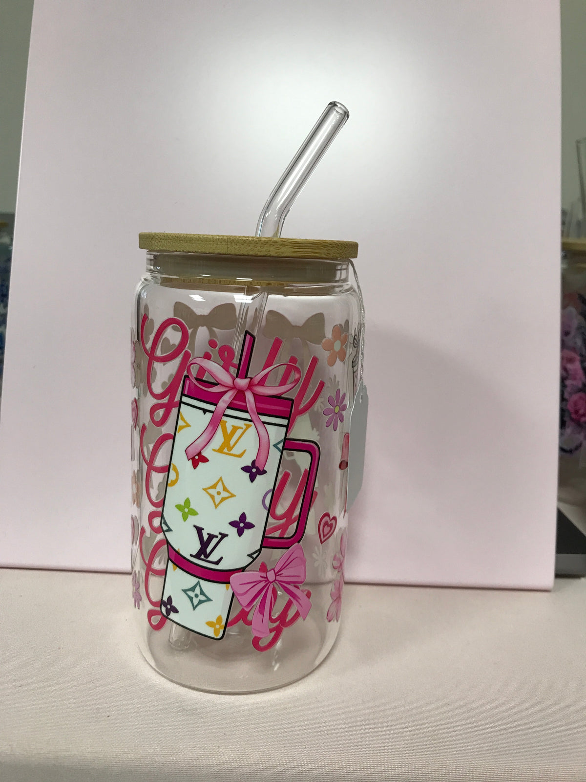 16 oz Custom Glass Cup with bamboo lids