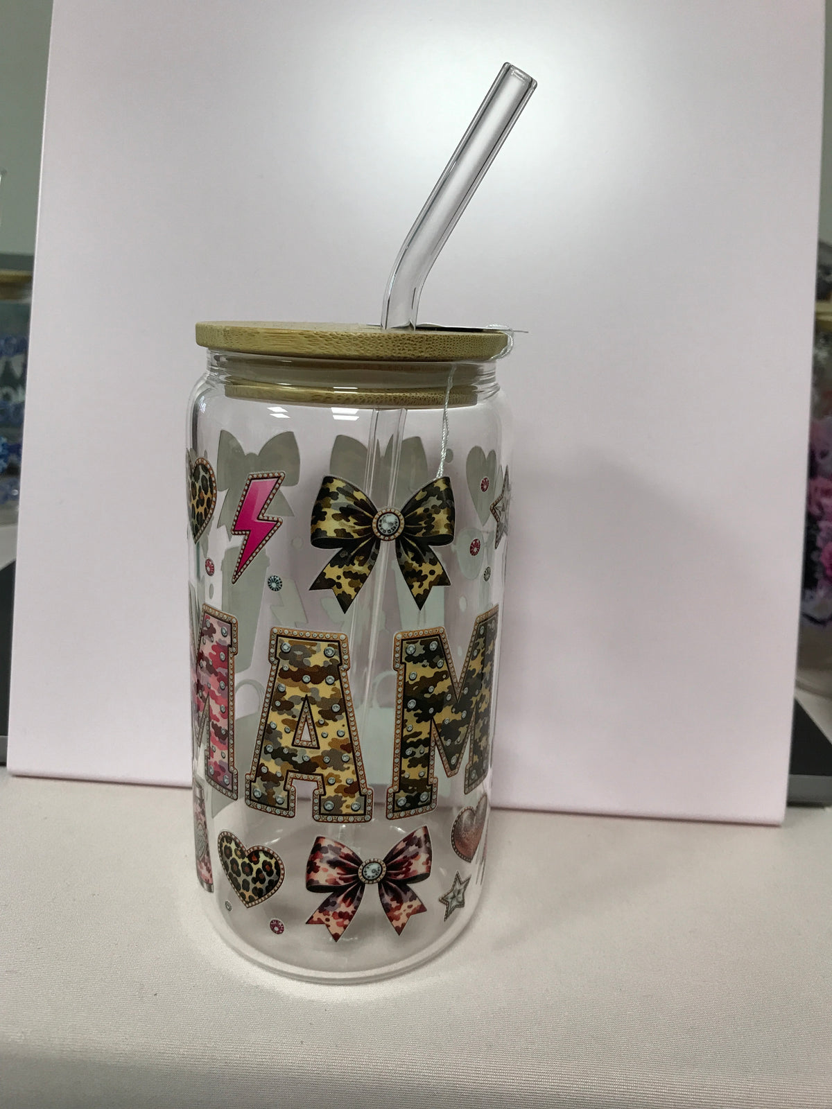 16 oz Custom Glass Cup with bamboo lids