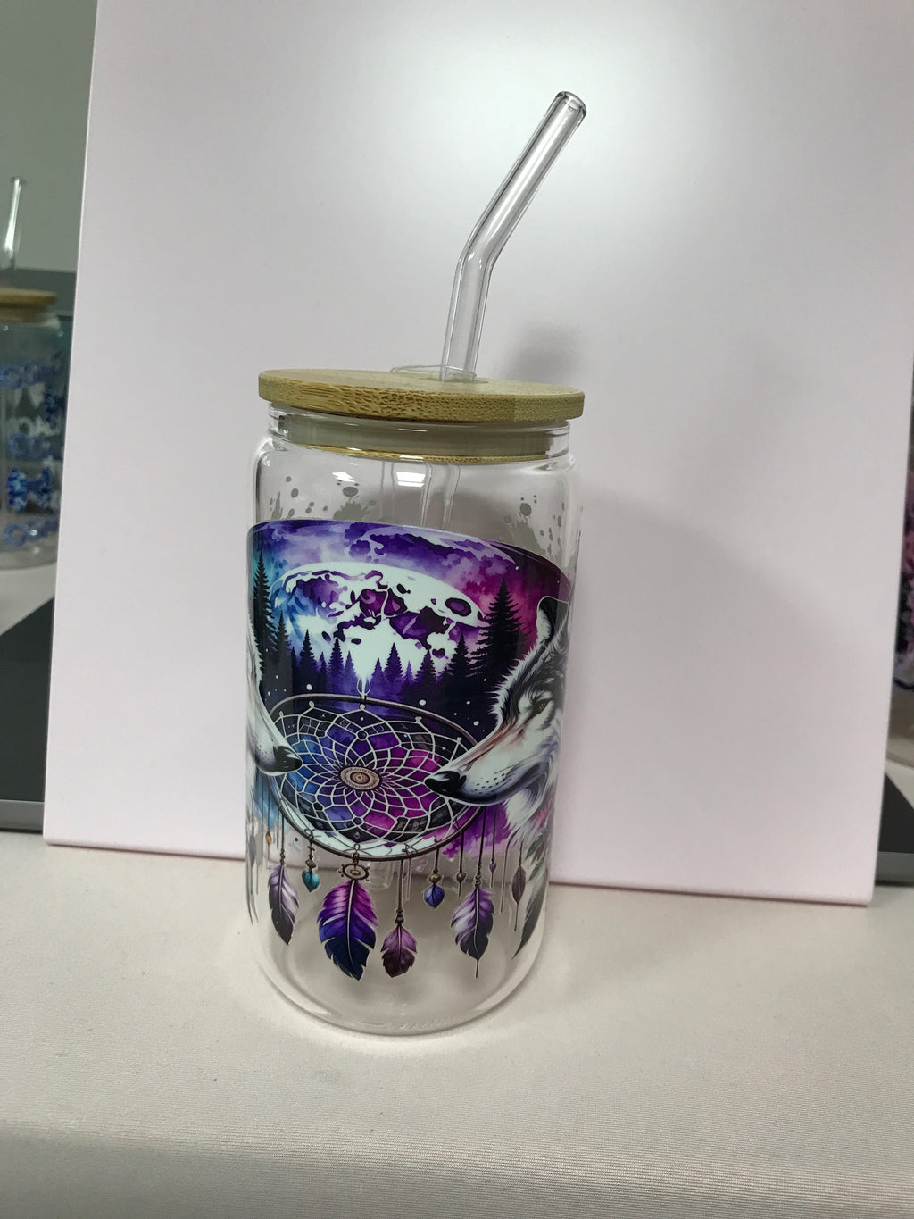 16 oz Custom Glass Cup with bamboo lids