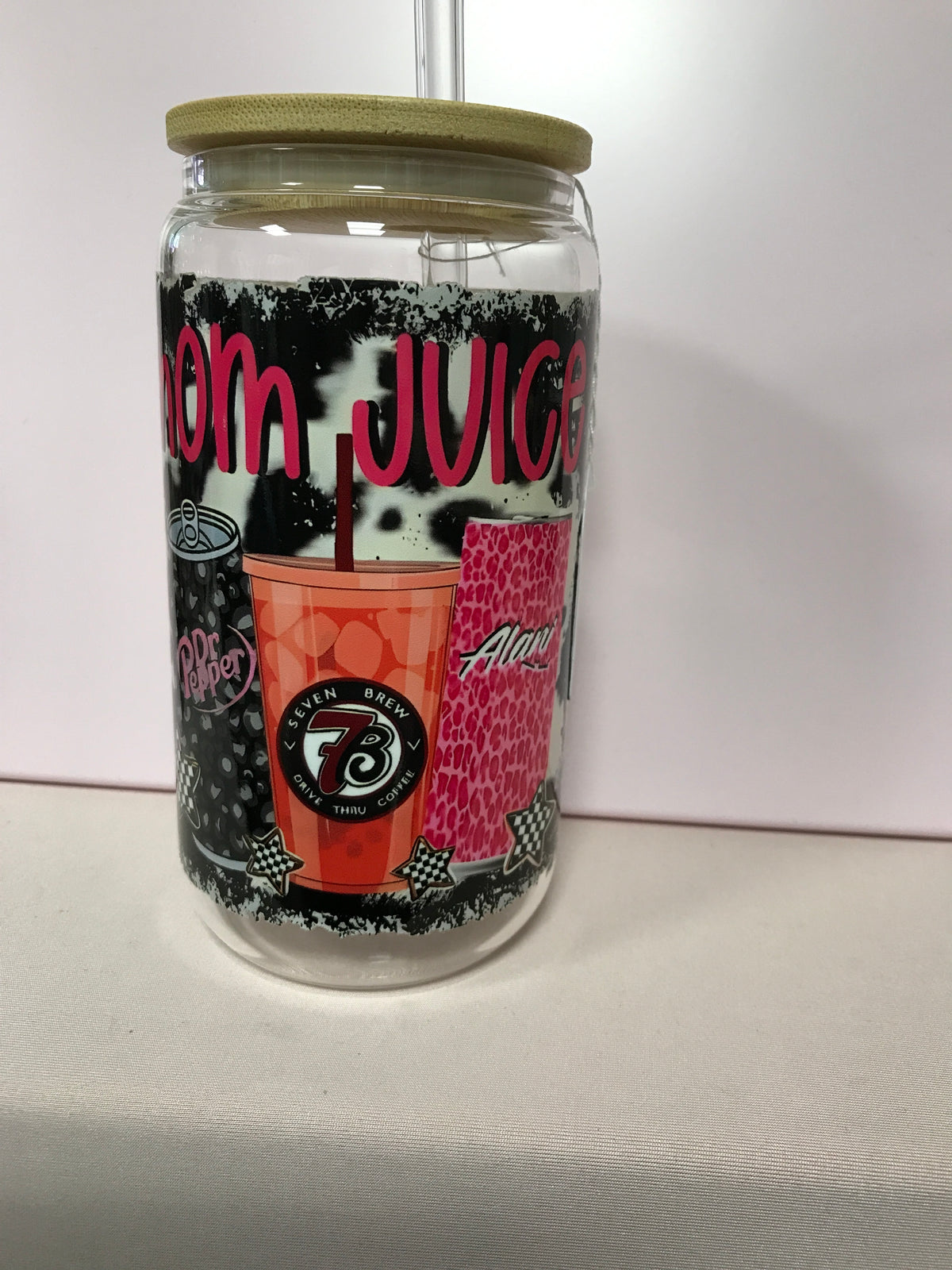 16 oz Custom Glass Cup with bamboo lids