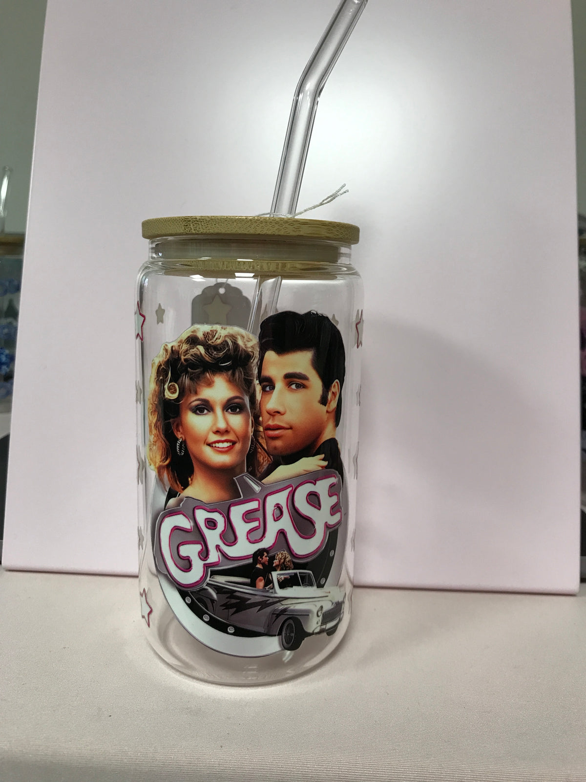 16 oz Custom Glass Cup with bamboo lids