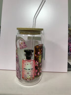 16 oz Custom Glass Cup with bamboo lids
