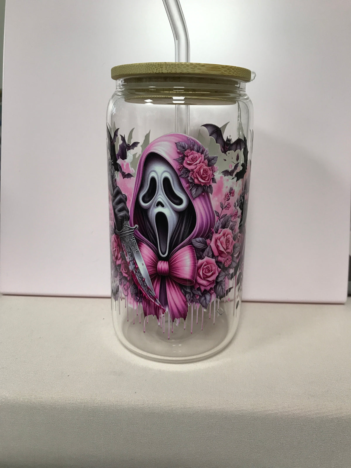 16 oz Custom Glass Cup with bamboo lids