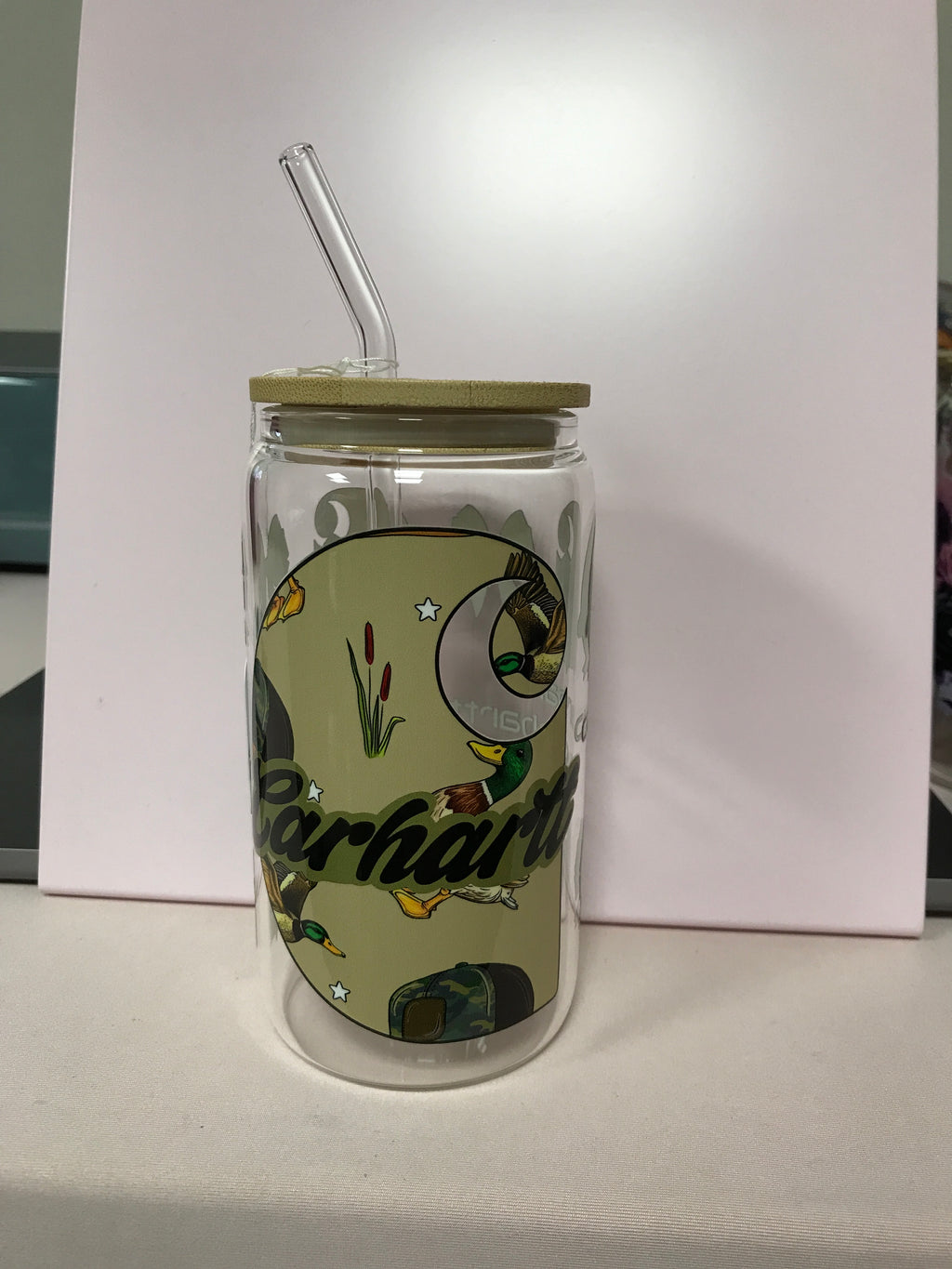 16 oz Custom Glass Cup with bamboo lids