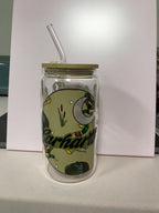 16 oz Custom Glass Cup with bamboo lids