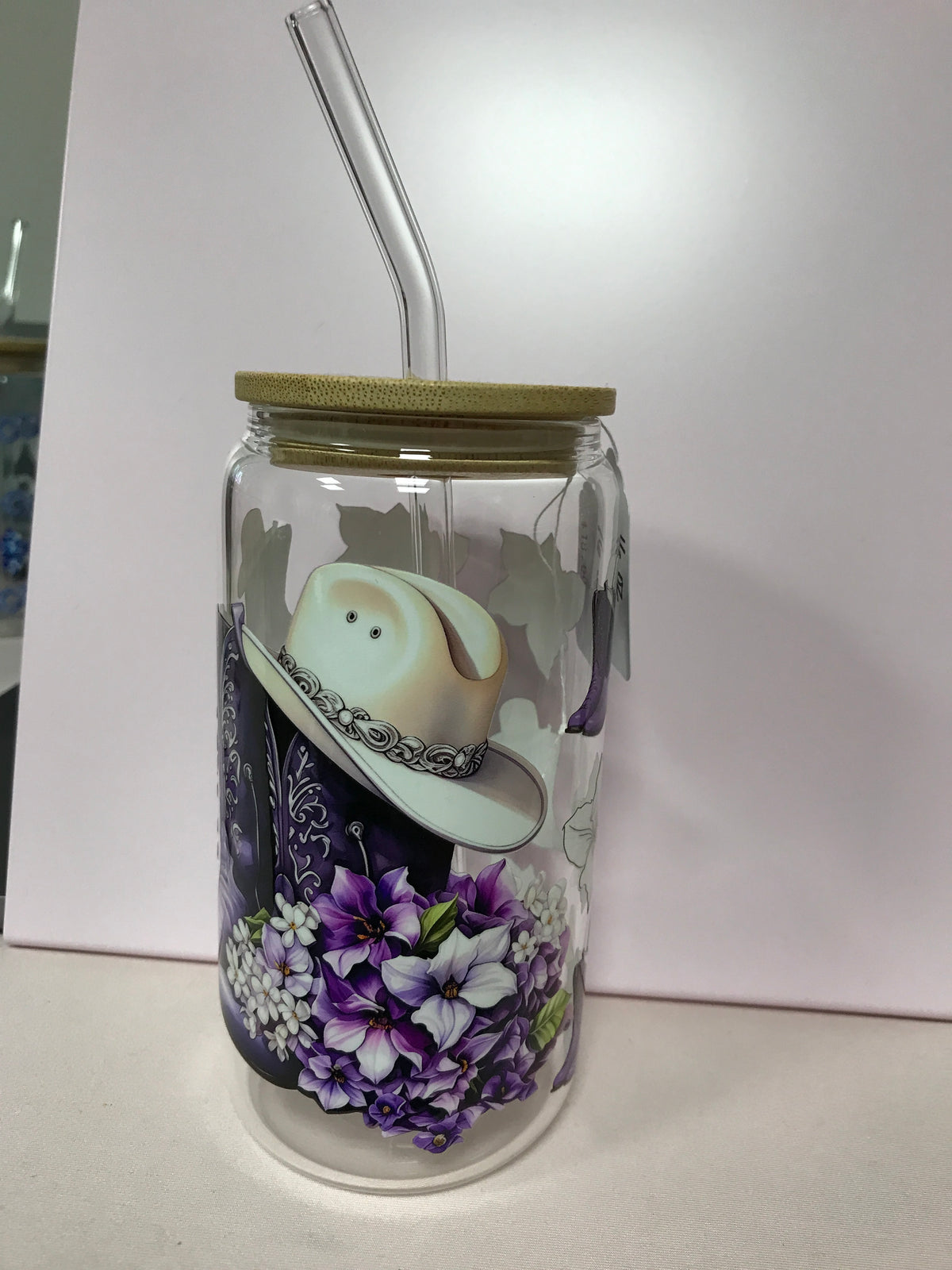 16 oz Custom Glass Cup with bamboo lids