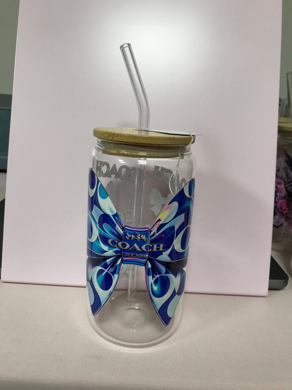 16 oz Custom Glass Cup with bamboo lids