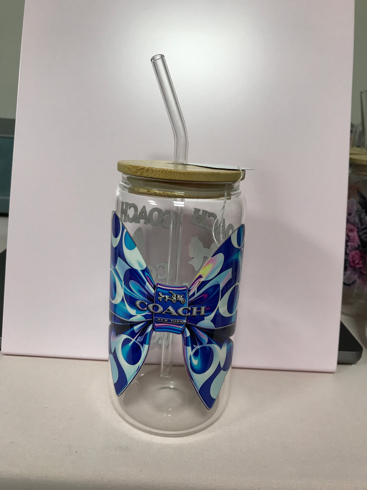 16 oz Custom Glass Cup with bamboo lids