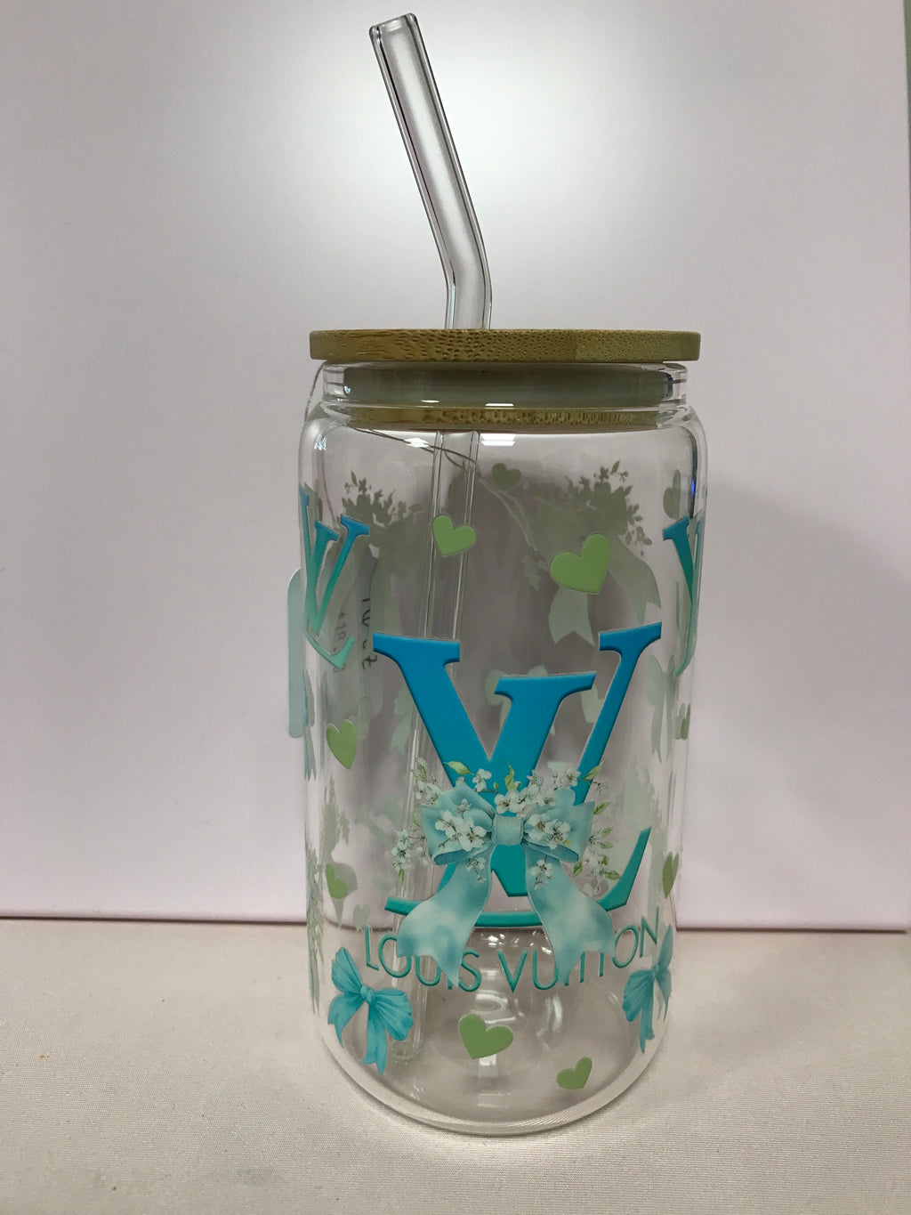 16 oz Custom Glass Cup with bamboo lids