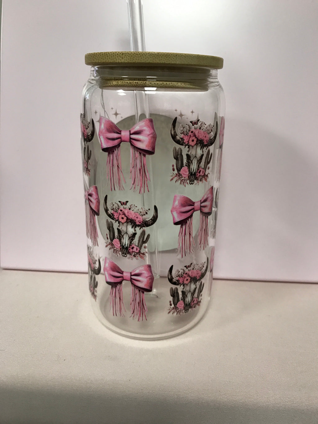 16 oz Custom Glass Cup with bamboo lids