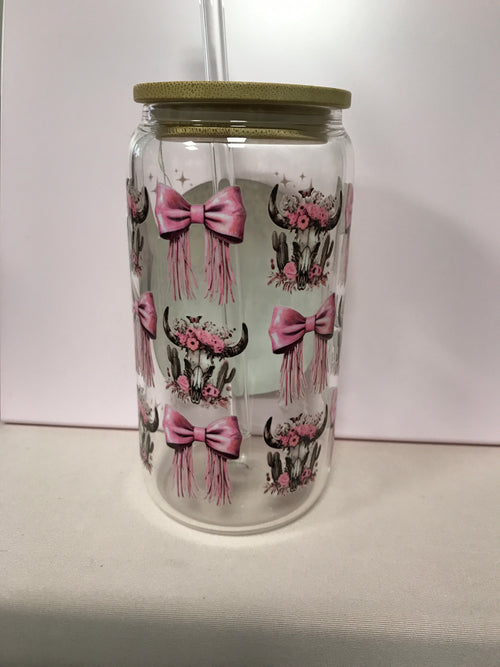 16 oz Custom Glass Cup with bamboo lids