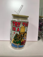 16 oz Custom Glass Cup with bamboo lids