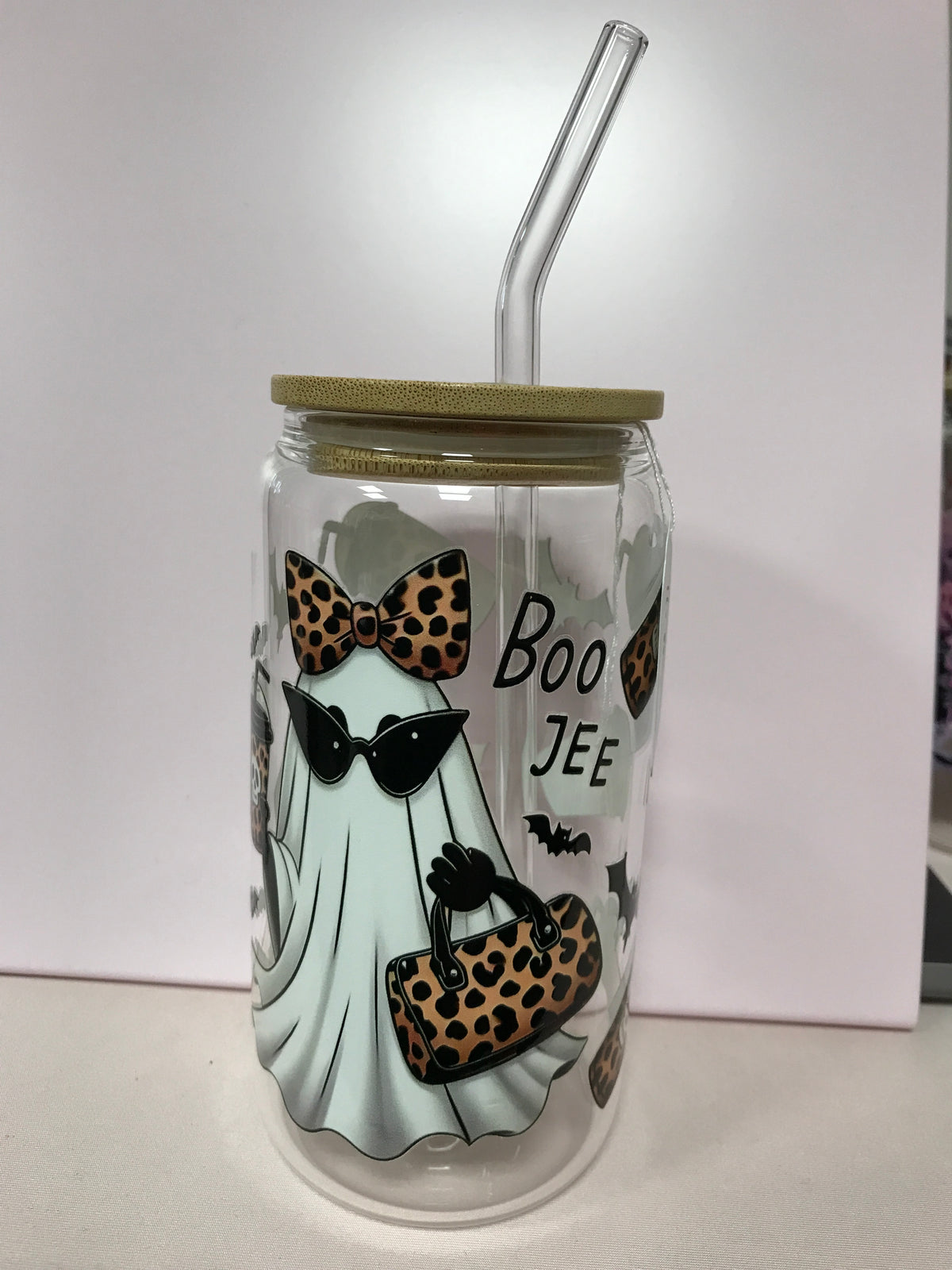 16 oz Custom Glass Cup with bamboo lids