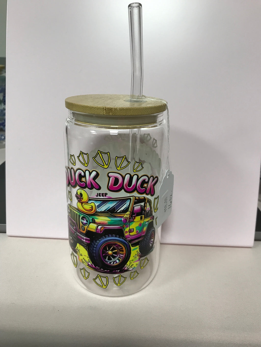 16 oz Custom Glass Cup with bamboo lids