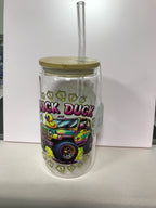 16 oz Custom Glass Cup with bamboo lids