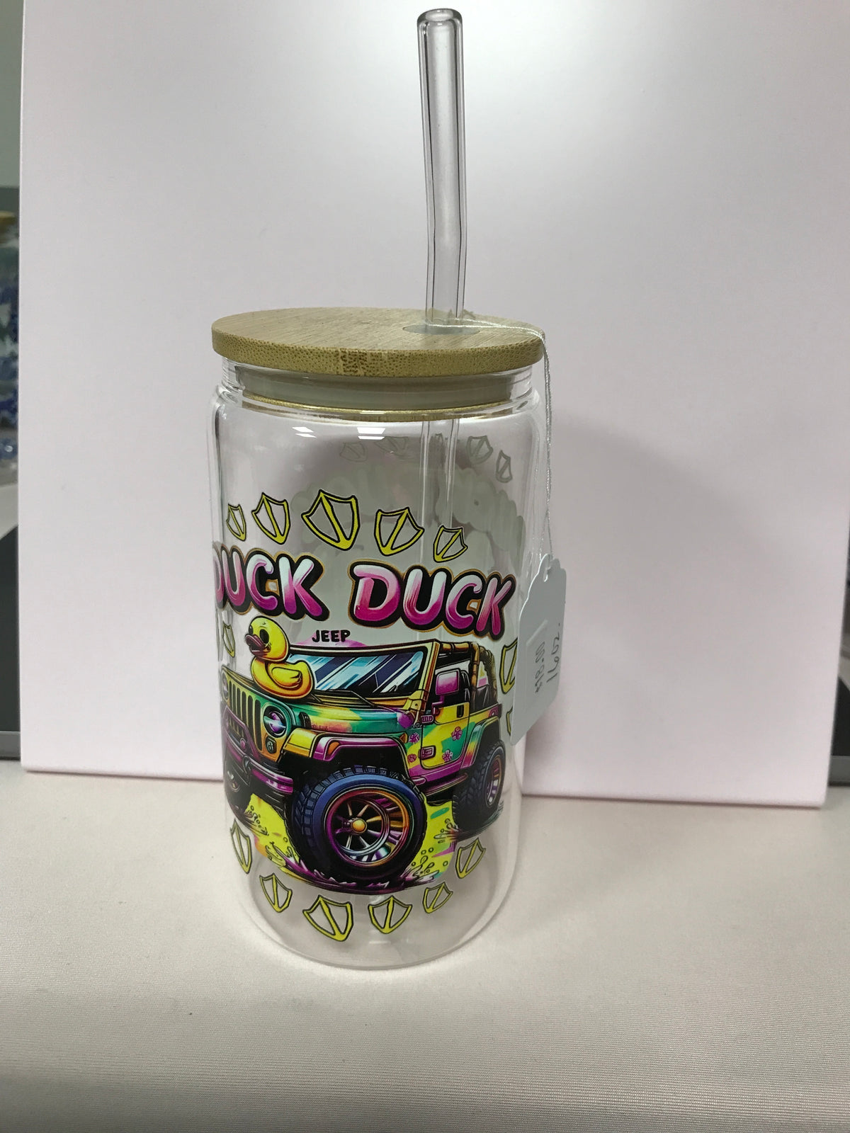 16 oz Custom Glass Cup with bamboo lids