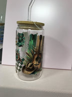 16 oz Custom Glass Cup with bamboo lids