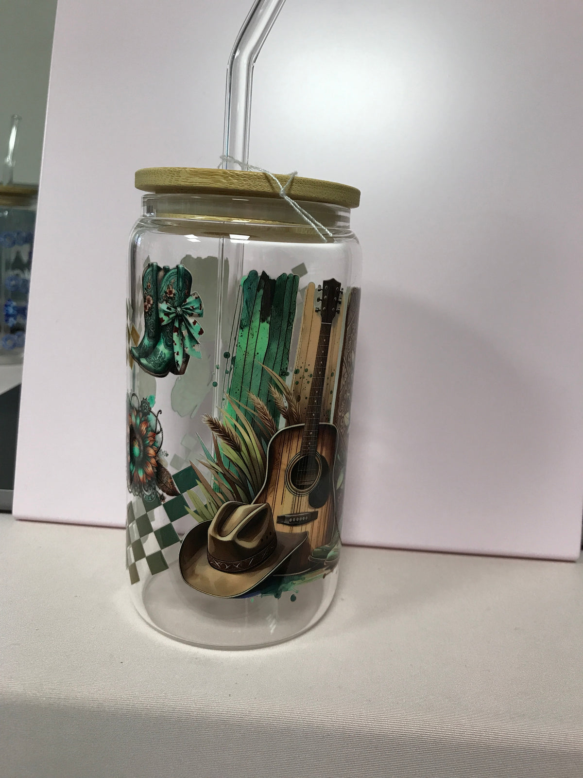 16 oz Custom Glass Cup with bamboo lids