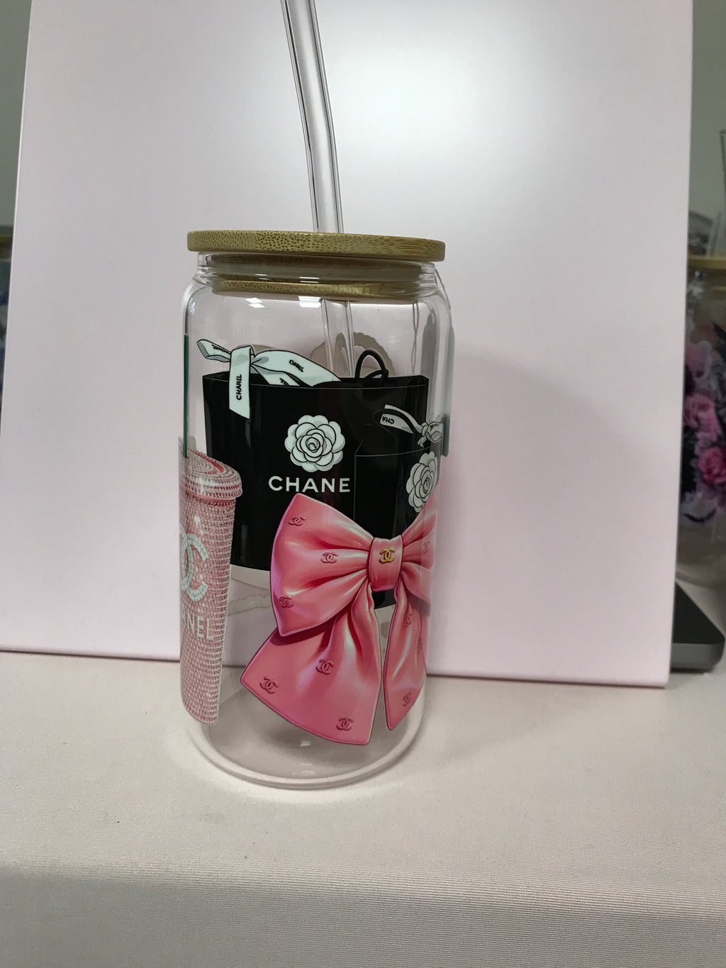 16 oz Custom Glass Cup with bamboo lids