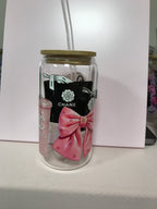 16 oz Custom Glass Cup with bamboo lids