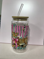 16 oz Custom Glass Cup with bamboo lids