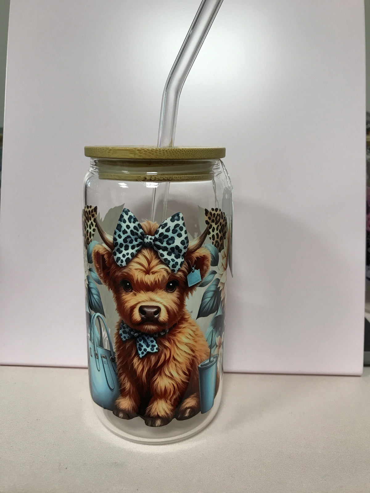16 oz Custom Glass Cup with bamboo lids